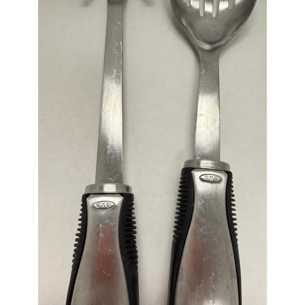OXO Steel Stainless Pasta Server Slotted Spoon Set Ergonomic Handles PAT.D427044